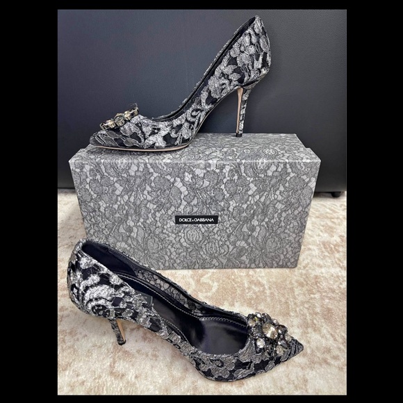 Dolce & Gabbana Black and Silver Lace Heels - Picture 6 of 8
